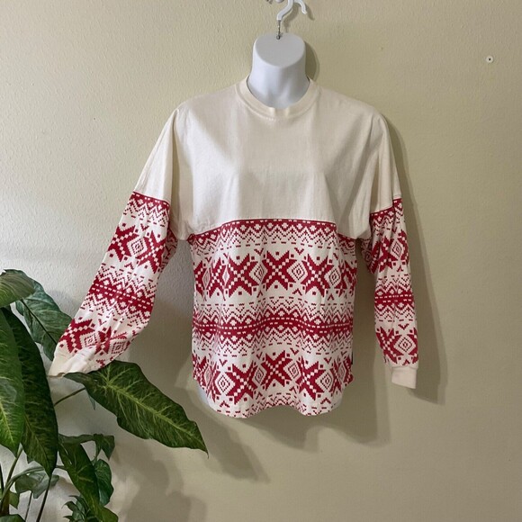 Spirit Jersey women size L Let it snow Red Snow Flakes Fair Isle cozy USA - Picture 1 of 12